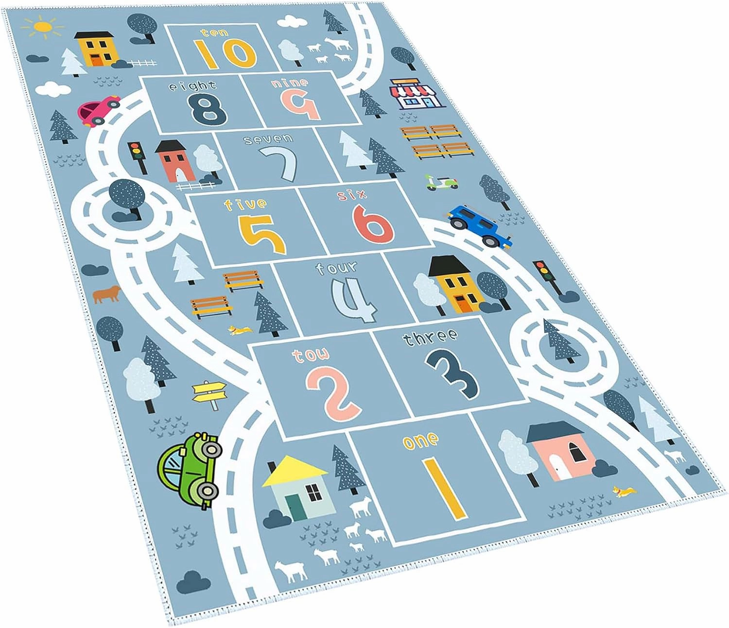 Hopscotch Rugs for Kids, Kid Rug for Bedroom,Road Rug, Playroom Rug for Kids Toy Cars, Nursery Rug for Teaching Toddler (Blue, 4' x 6')