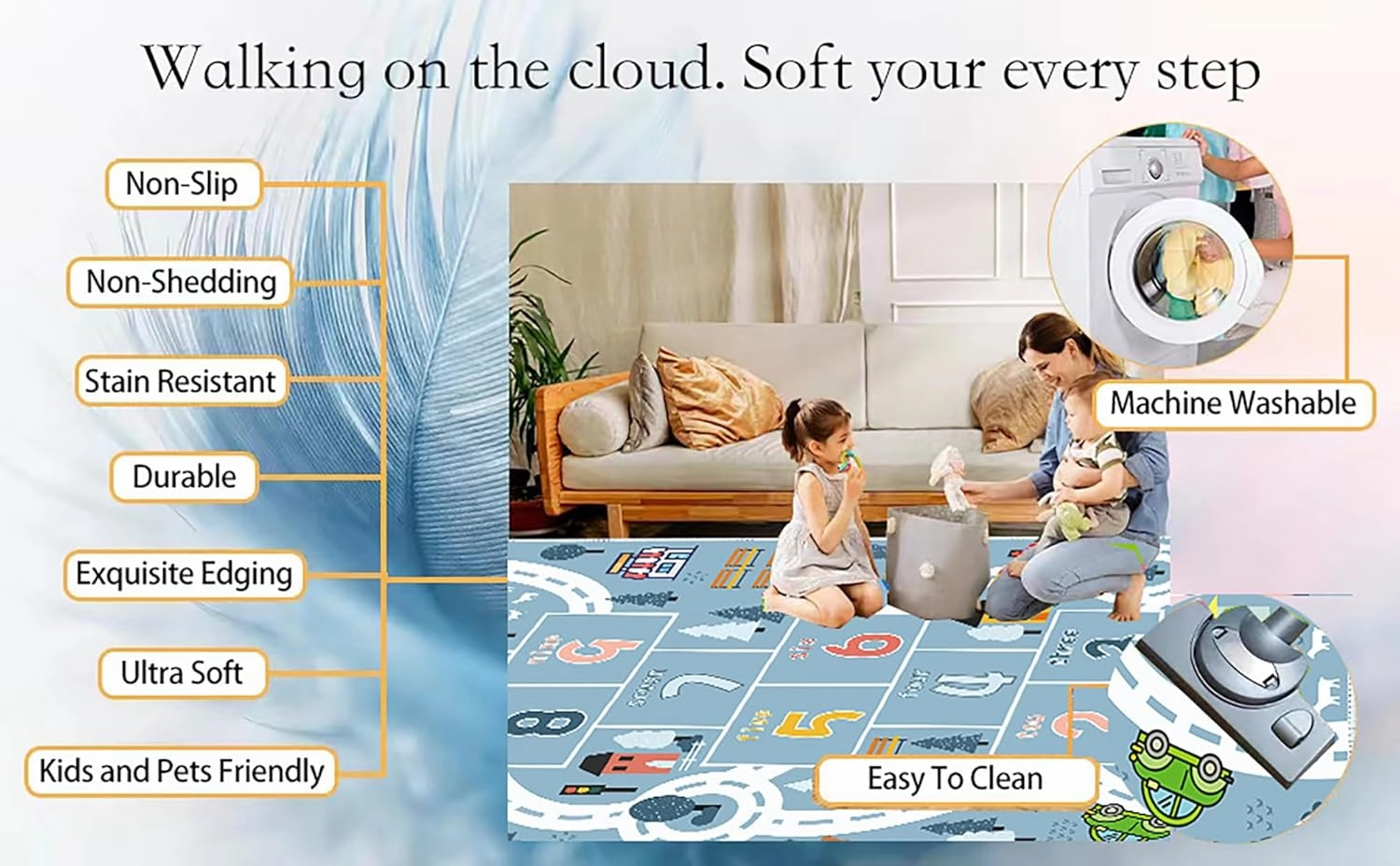 Hopscotch Rugs for Kids, Kid Rug for Bedroom,Road Rug, Playroom Rug for Kids Toy Cars, Nursery Rug for Teaching Toddler (Blue, 4' x 6')