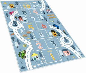 Hopscotch Rugs for Kids, Kid Rug for Bedroom,Road Rug, Playroom Rug for Kids Toy Cars, Nursery Rug for Teaching Toddler (Blue, 4' x 6')