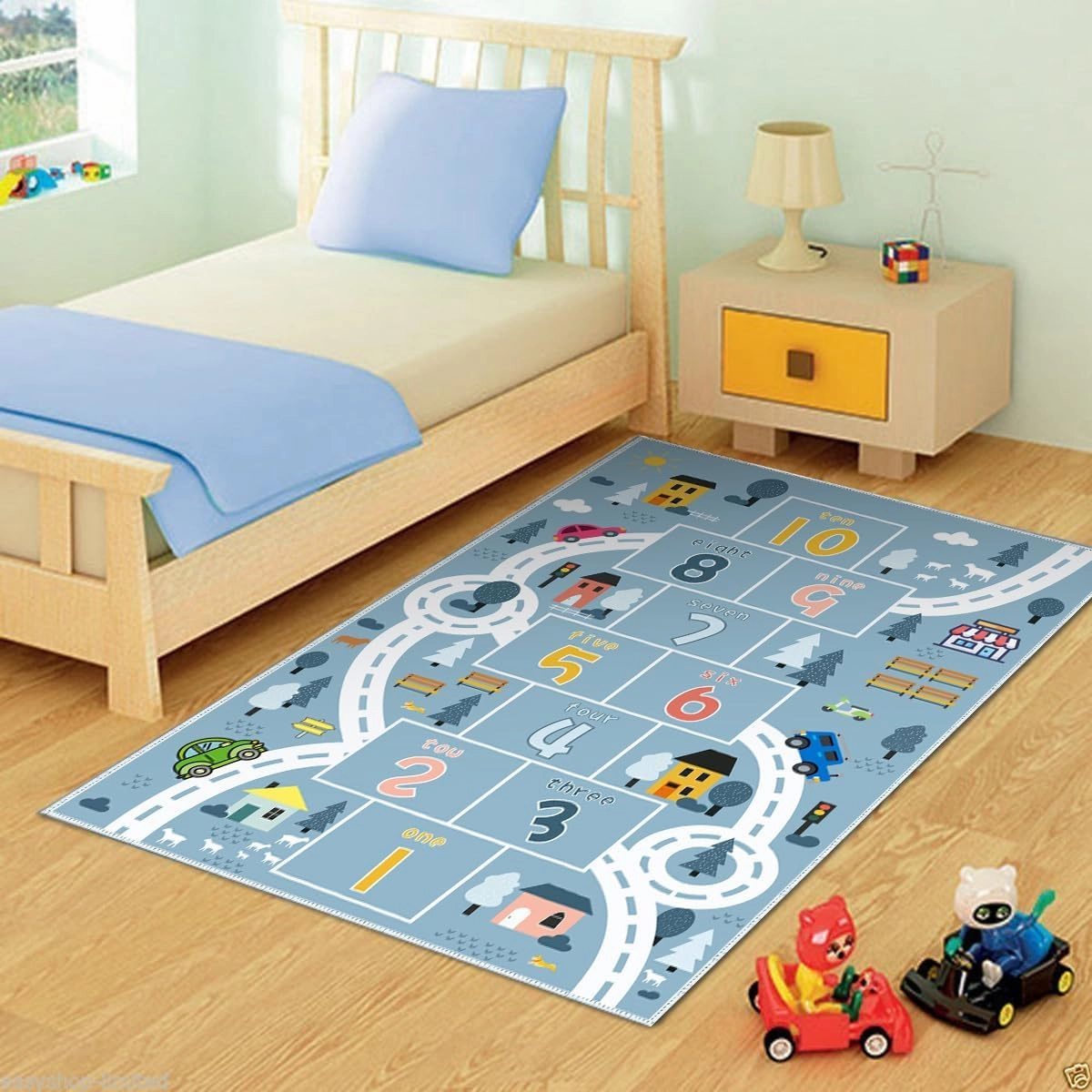 Hopscotch Rugs for Kids, Kid Rug for Bedroom,Road Rug, Playroom Rug for Kids Toy Cars, Nursery Rug for Teaching Toddler (Blue, 4' x 6')