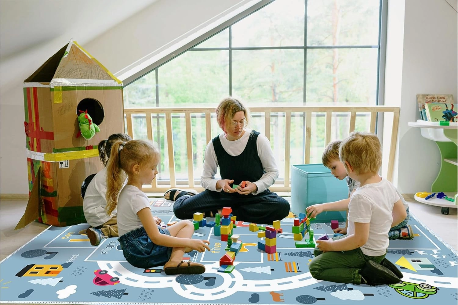 Hopscotch Rugs for Kids, Kid Rug for Bedroom,Road Rug, Playroom Rug for Kids Toy Cars, Nursery Rug for Teaching Toddler (Blue, 4' x 6')