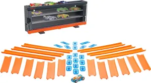 Hot Wheels Interactive Display Case Storage for 12 Toy Cars, Connects to Track, Gift for Collectors & Kids 4 Years & Older Track Builder Straight Track with Car