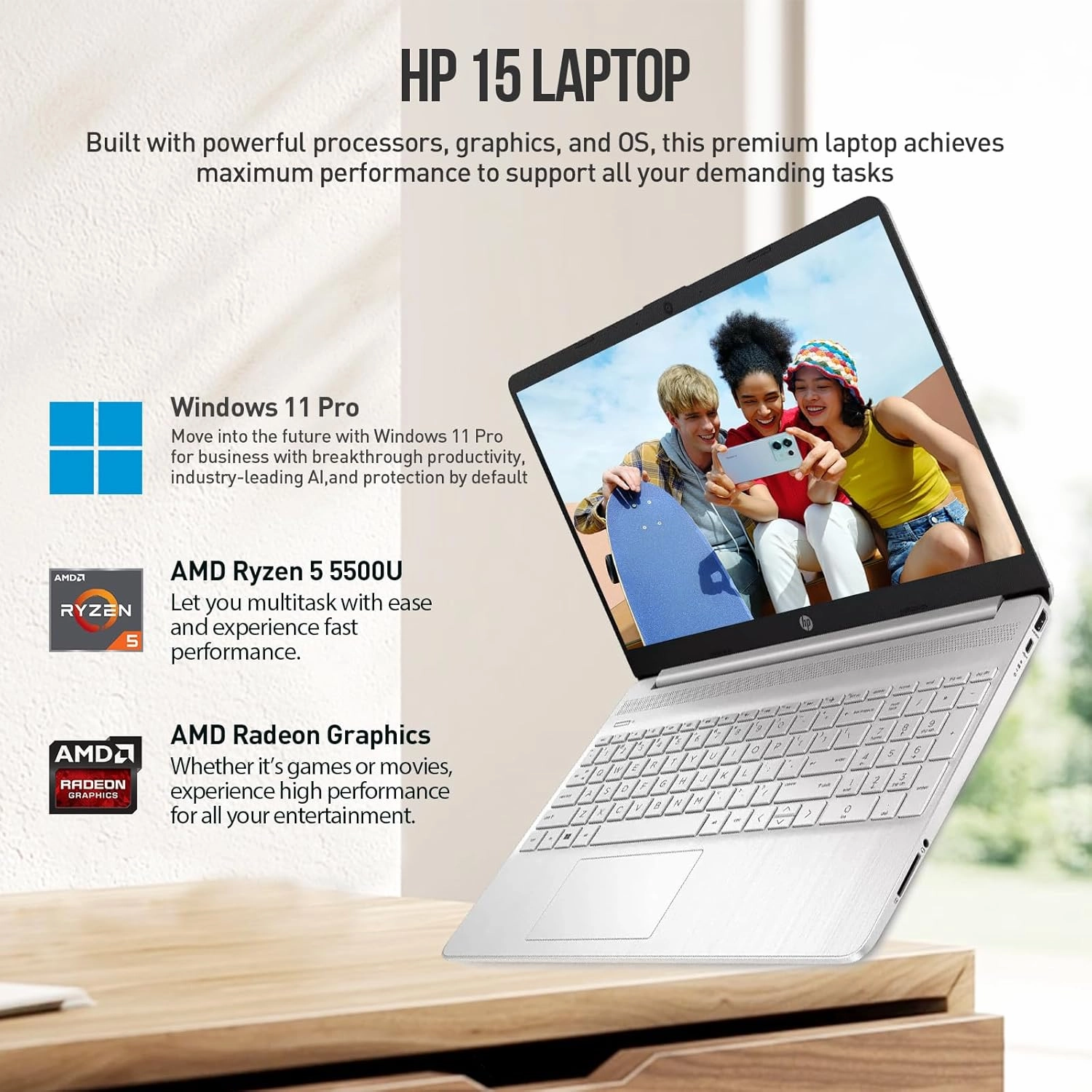 HP 15 Inch Laptop Computer, 15.6" FHD AMD Ryzen 5 Laptop with Lifetime Microsoft Office, Windows 11 Pro, 32GB RAM 1TB SSD 512GB Docking Set, Backlit Keyboard, 10-Key Number Pad