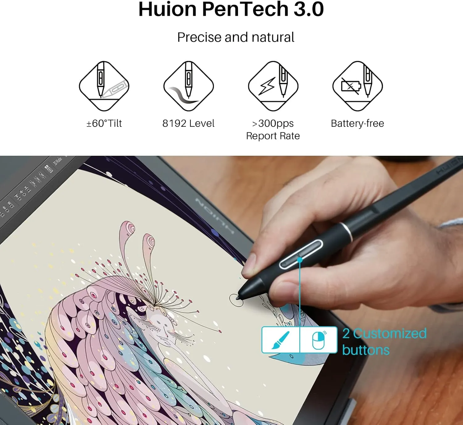 HUION KAMVAS Pro 16 2.5K QHD Drawing Tablet with Screen QLED Full-Laminated Graphics Tablet with Battery-Free Pen, 15.8-inch Digital Art Tablet Compatible with Mac, PC, Android & Linux