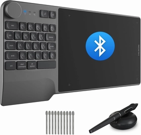 HUION Inspiroy Keydial KD200 Wireless Drawing Tablet, Bluetooth Graphic Tablet with Keyboard Dial 5 Customized Keys Battery-Free Pen with 10pcs Felt Pen Nibs, Art Tablet Work with Windows,Mac,Android