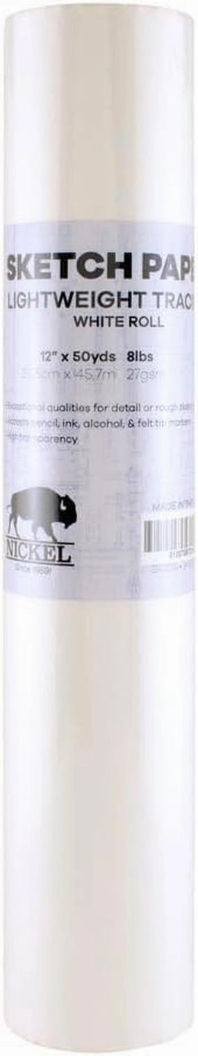 Hyatt's Nickel White Sketch Tracing Paper Roll, 12 inch X 50 Yard I White Translucent Paper Vellum I Lightweight Paper for Drawing, Sketching, Drafting, Overlay