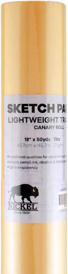 Hyatt's Nickel Canary Yellow Sketch Tracing Paper Roll, 18 inch X 50 Yard I Parchment Translucent Paper Vellum I Lightweight Paper for Drawing, Sketching, Drafting, Overlay