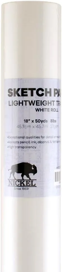 Hyatt's Nickel White Sketch Tracing Paper Roll, 18 inch X 50 Yard I White Translucent Paper Vellum I Lightweight Paper for Drawing, Sketching, Drafting, Overlay
