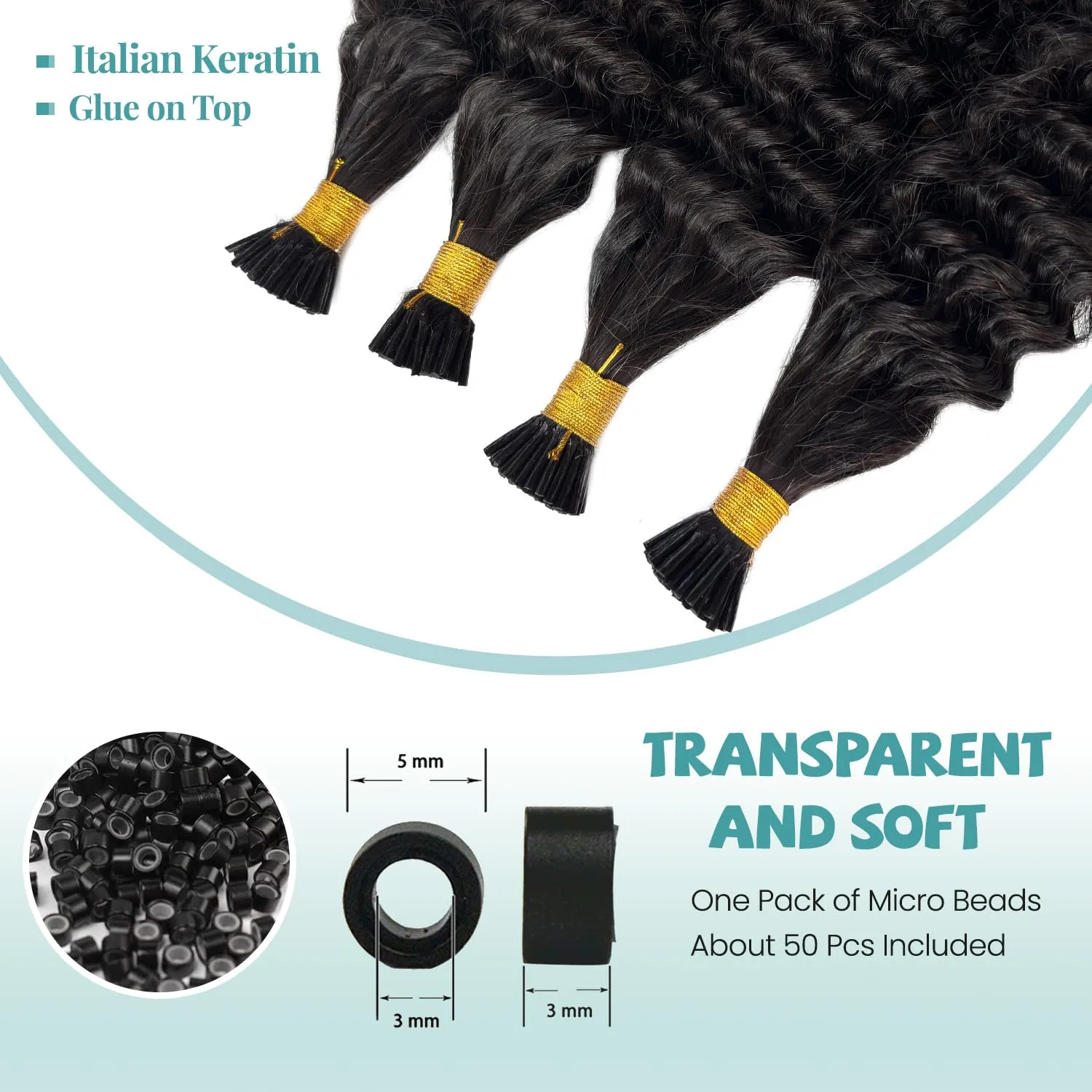 I Tip Hair Extensions Kinky Curly Keratin Tip Extensions Real Human Hair 18 Inch Natural Black Curly I Tip Human Hair Extension Cold Fusion Remy Hair Curly I Tips for Black Women 50 Strands 50Grams