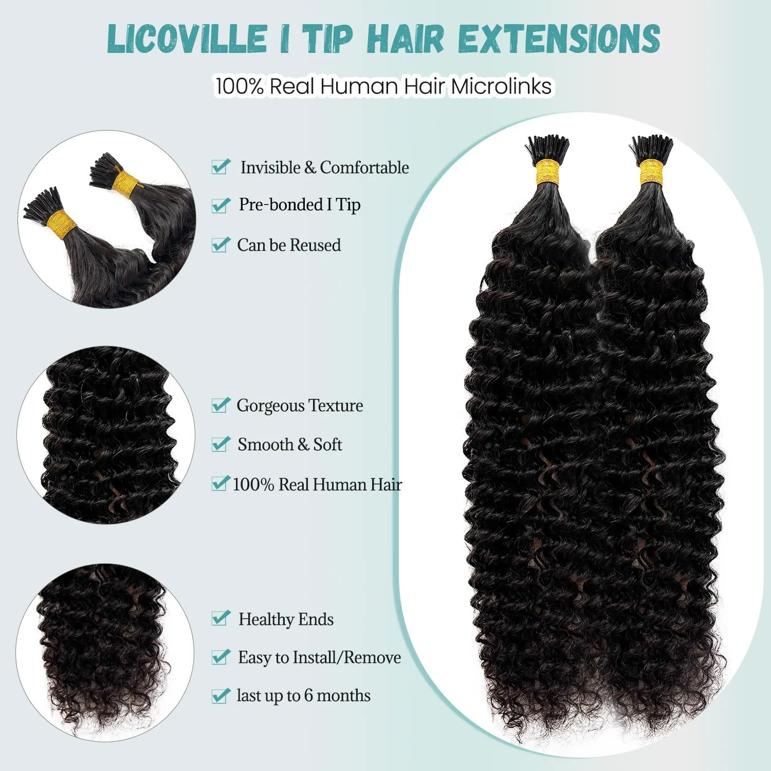I Tip Hair Extensions Kinky Curly Keratin Tip Extensions Real Human Hair 18 Inch Natural Black Curly I Tip Human Hair Extension Cold Fusion Remy Hair Curly I Tips for Black Women 50 Strands 50Grams