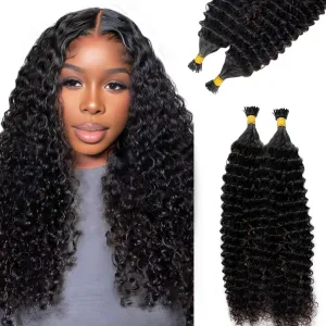 I Tip Hair Extensions Kinky Curly Keratin Tip Extensions Real Human Hair 18 Inch Natural Black Curly I Tip Human Hair Extension Cold Fusion Remy Hair Curly I Tips for Black Women 50 Strands 50Grams