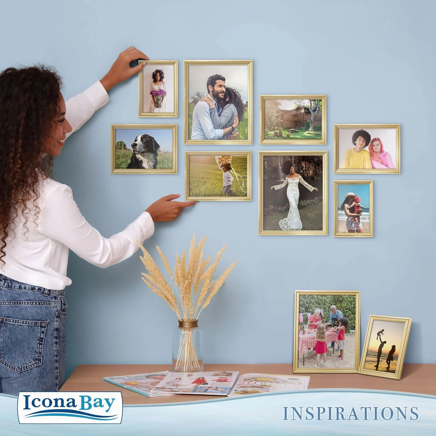 Icona Bay 8x10 Picture Frames (Gold, 6 Pack), Beautifully Detailed Molding, Contemporary Picture Frame Set, Wall Mount or Table Top, Inspirations Collection