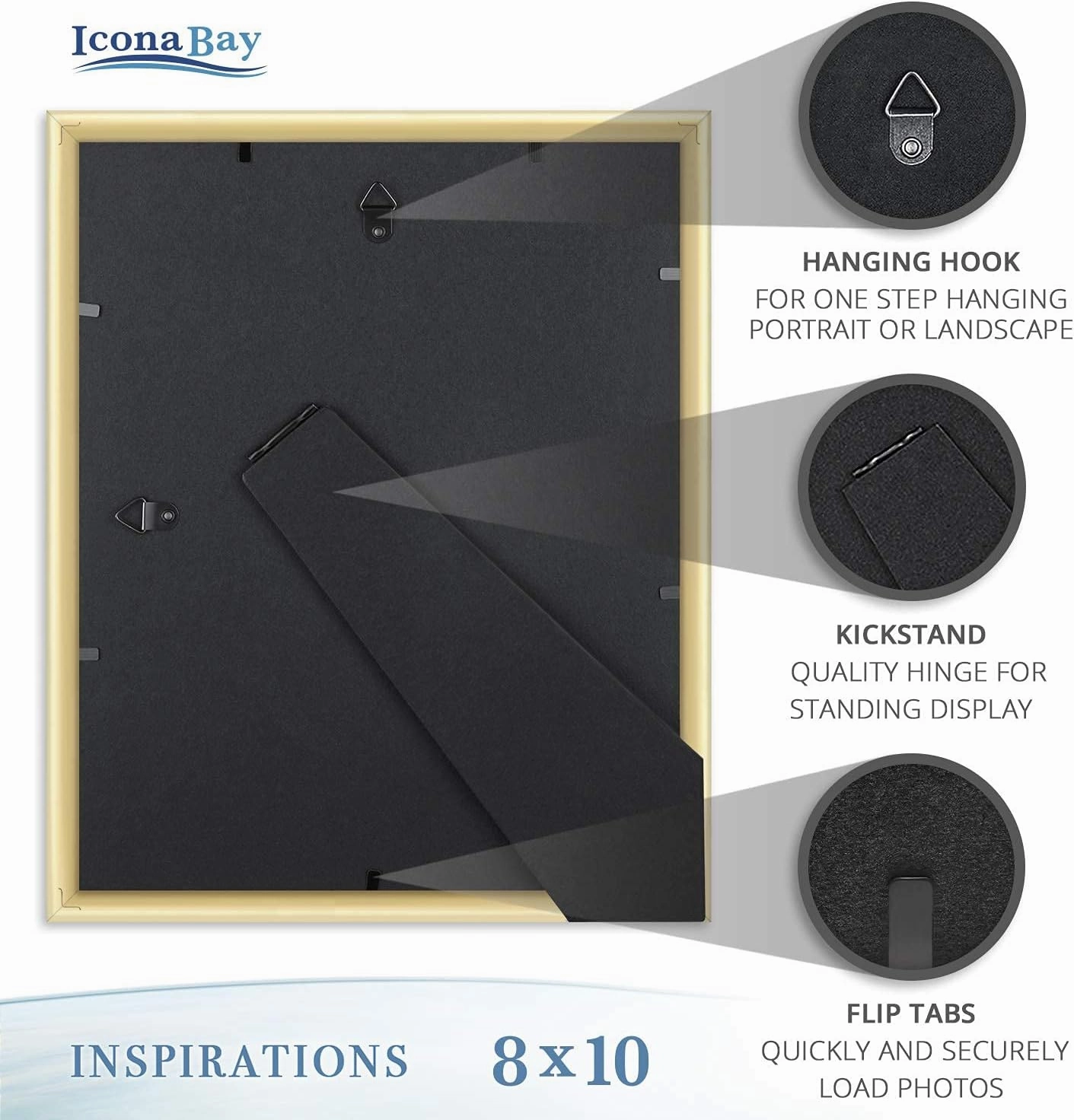 Icona Bay 8x10 Picture Frames (Gold, 6 Pack), Beautifully Detailed Molding, Contemporary Picture Frame Set, Wall Mount or Table Top, Inspirations Collection