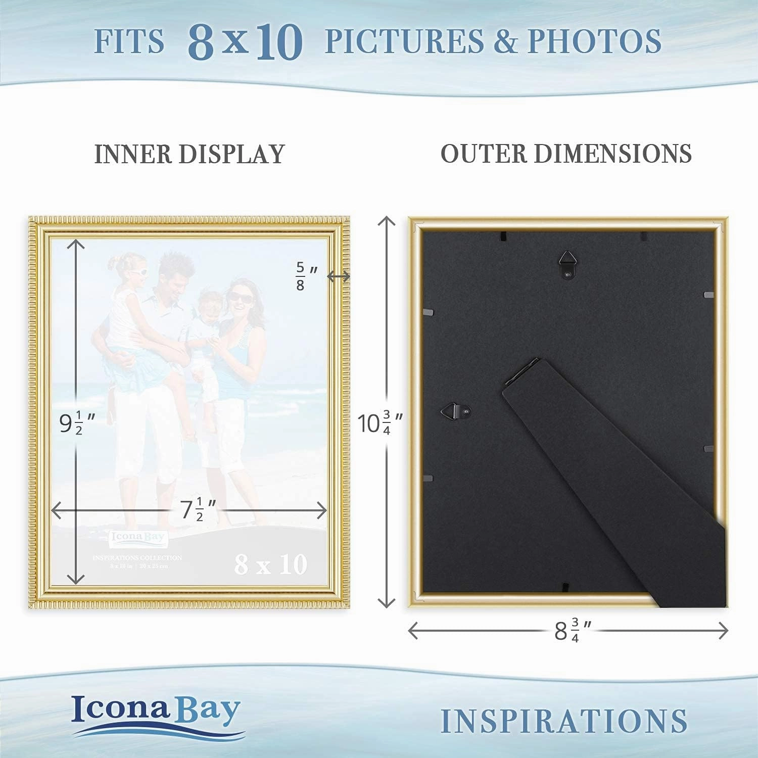 Icona Bay 8x10 Picture Frames (Gold, 6 Pack), Beautifully Detailed Molding, Contemporary Picture Frame Set, Wall Mount or Table Top, Inspirations Collection
