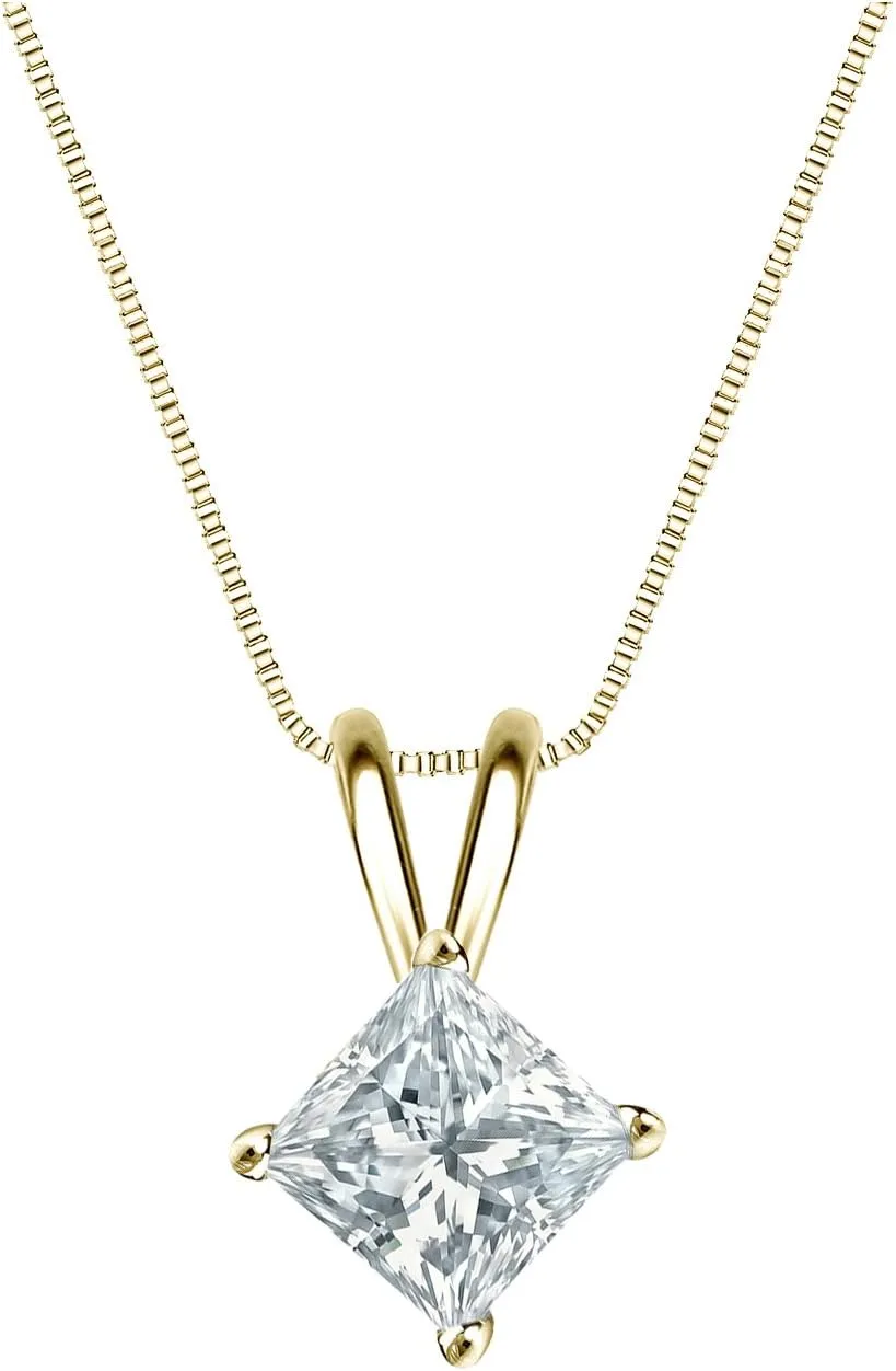 IGI Certified 18k Yellow Gold 4-Prong Basket Princess-Cut Diamond Pendant (3/4 cttw, G-H, SI1-SI2)