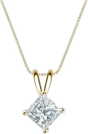 IGI Certified 18k Yellow Gold 4-Prong Basket Princess-Cut Diamond Pendant (3/4 cttw, G-H, SI1-SI2)