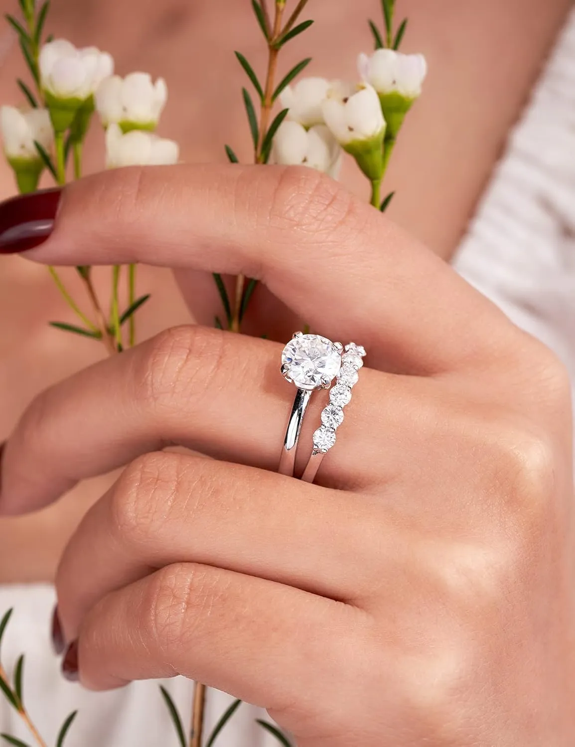 IMOLOVE Moissanite Wedding Band for Women Eternity Bands Moissanite Wedding Rings for Women Sterling Silver Ring Anniversary Band White Gold Plated Size 4-11