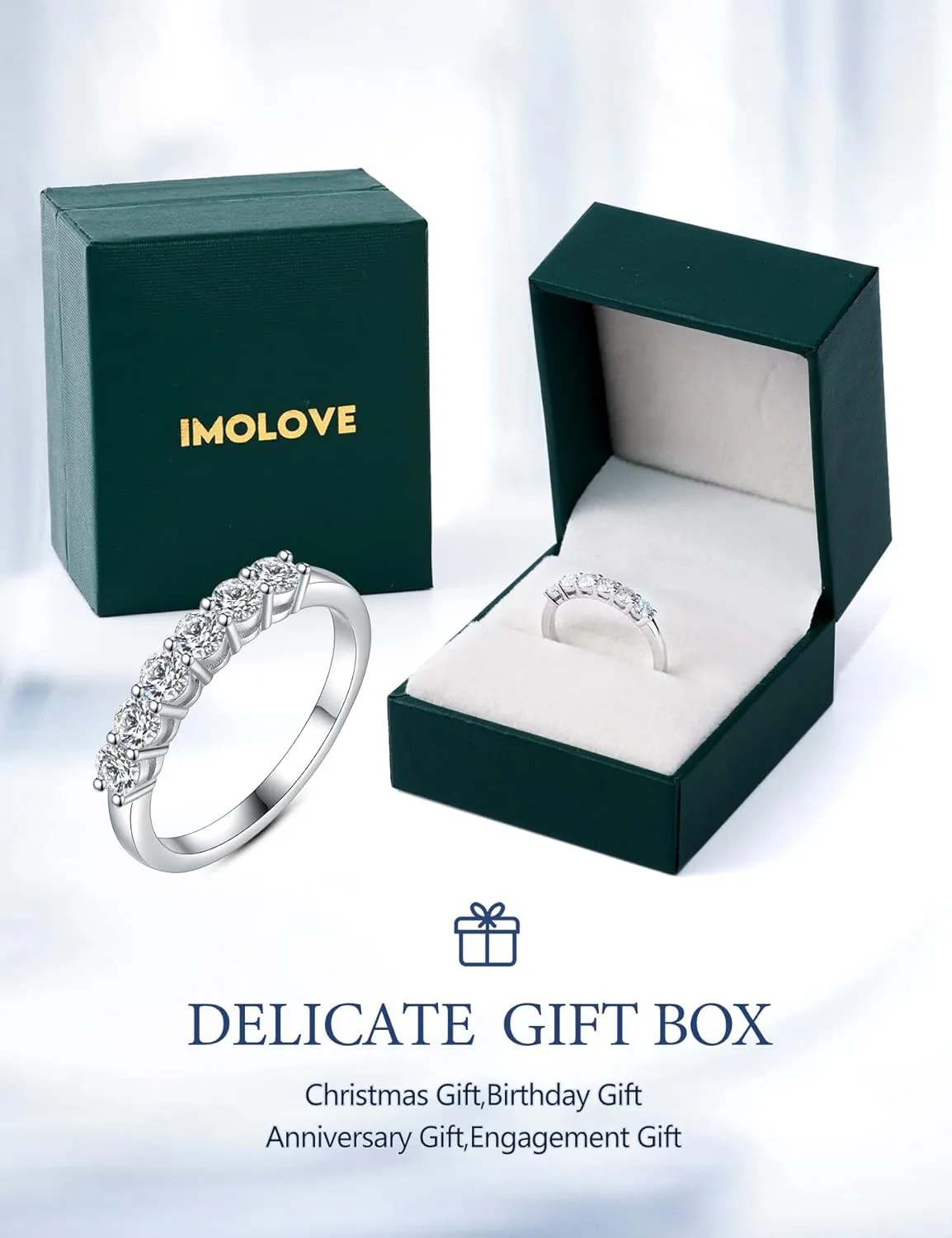 IMOLOVE Moissanite Wedding Band for Women Eternity Bands Moissanite Wedding Rings for Women Sterling Silver Ring Anniversary Band White Gold Plated Size 4-11