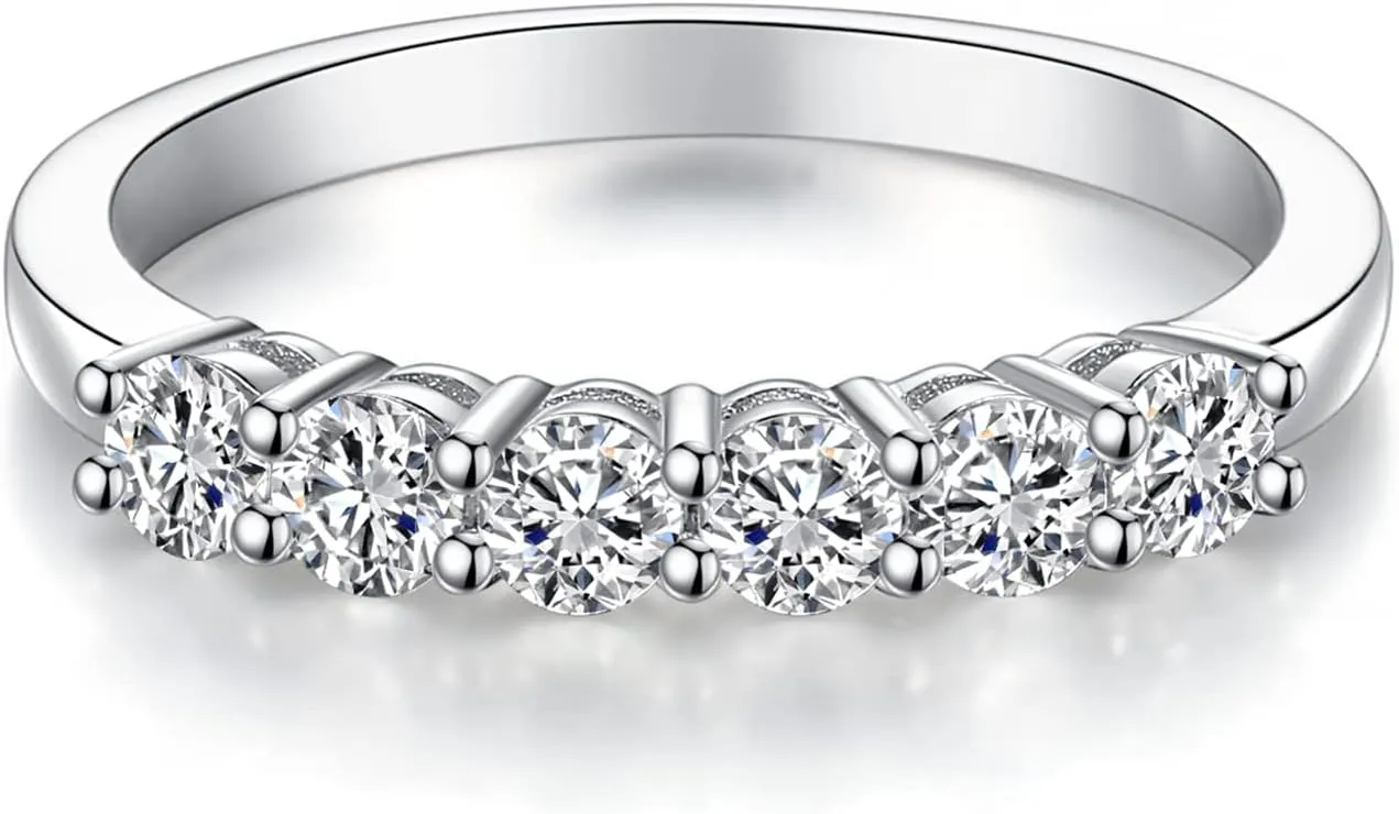 IMOLOVE Moissanite Wedding Band for Women Eternity Bands Moissanite Wedding Rings for Women Sterling Silver Ring Anniversary Band White Gold Plated Size 4-11