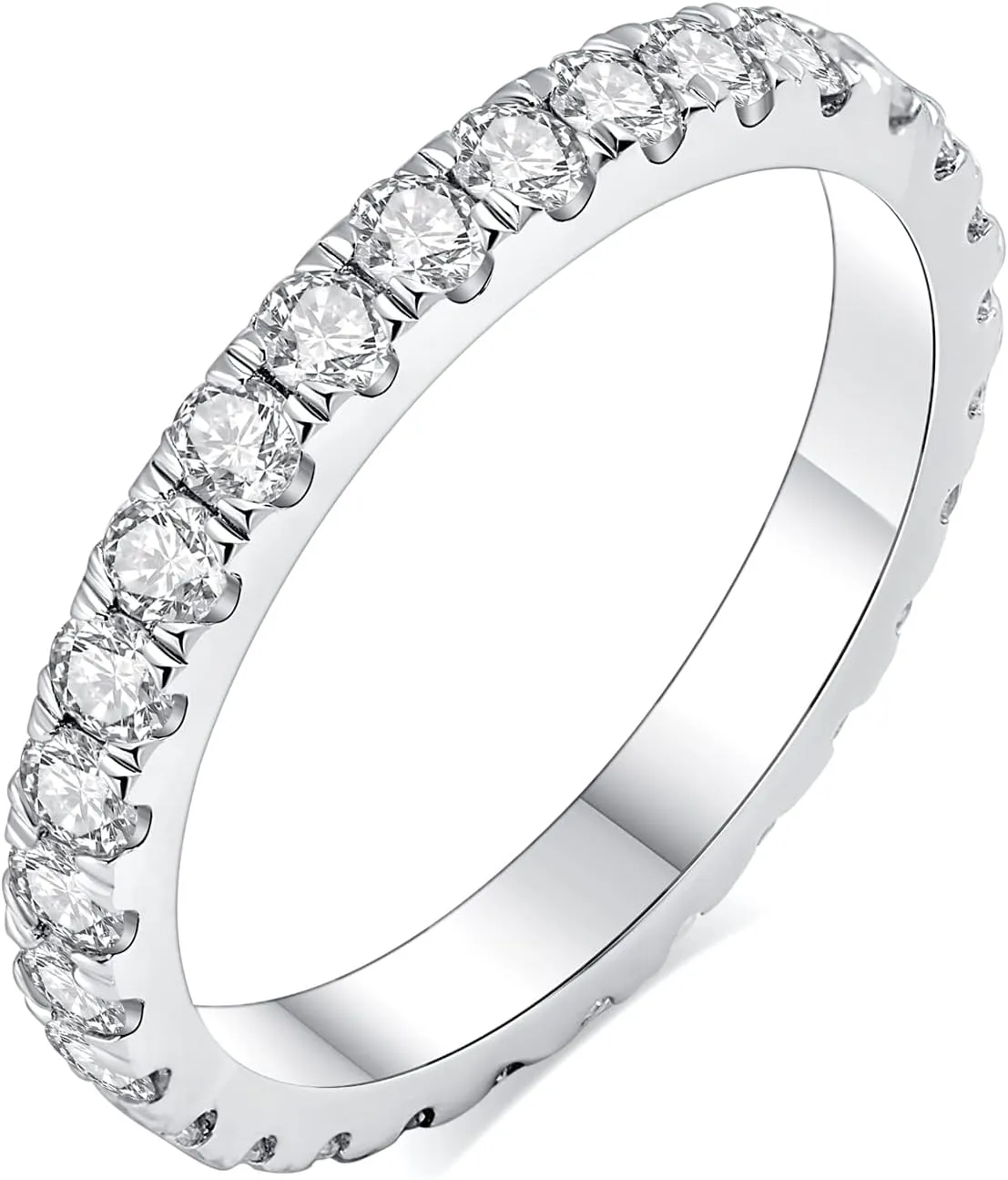 IMOLOVE Moissanite Wedding Band Wedding Rings for Women 925 Sterling Silver Rings with 18K White Gold Plated Eternity Stackable Engagement Ring Anniversary Band Size 3.5-12