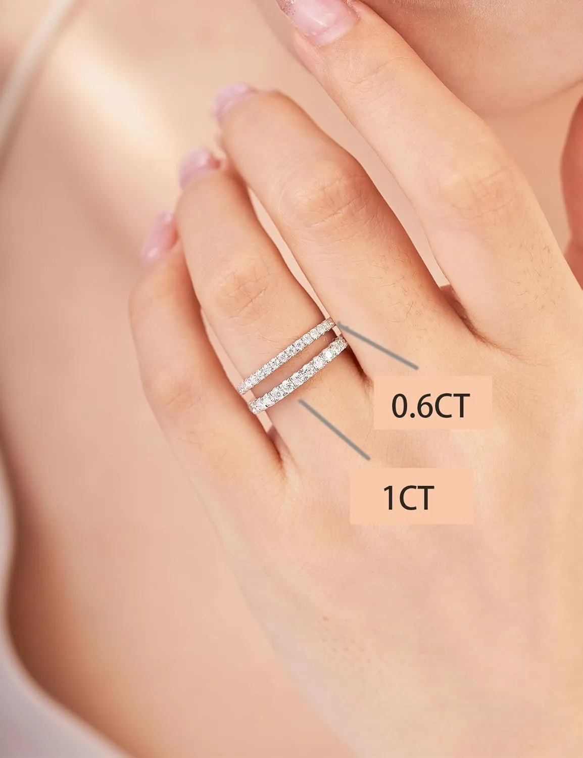 IMOLOVE Moissanite Wedding Band Wedding Rings for Women 925 Sterling Silver Rings with 18K White Gold Plated Eternity Stackable Engagement Ring Anniversary Band Size 3.5-12