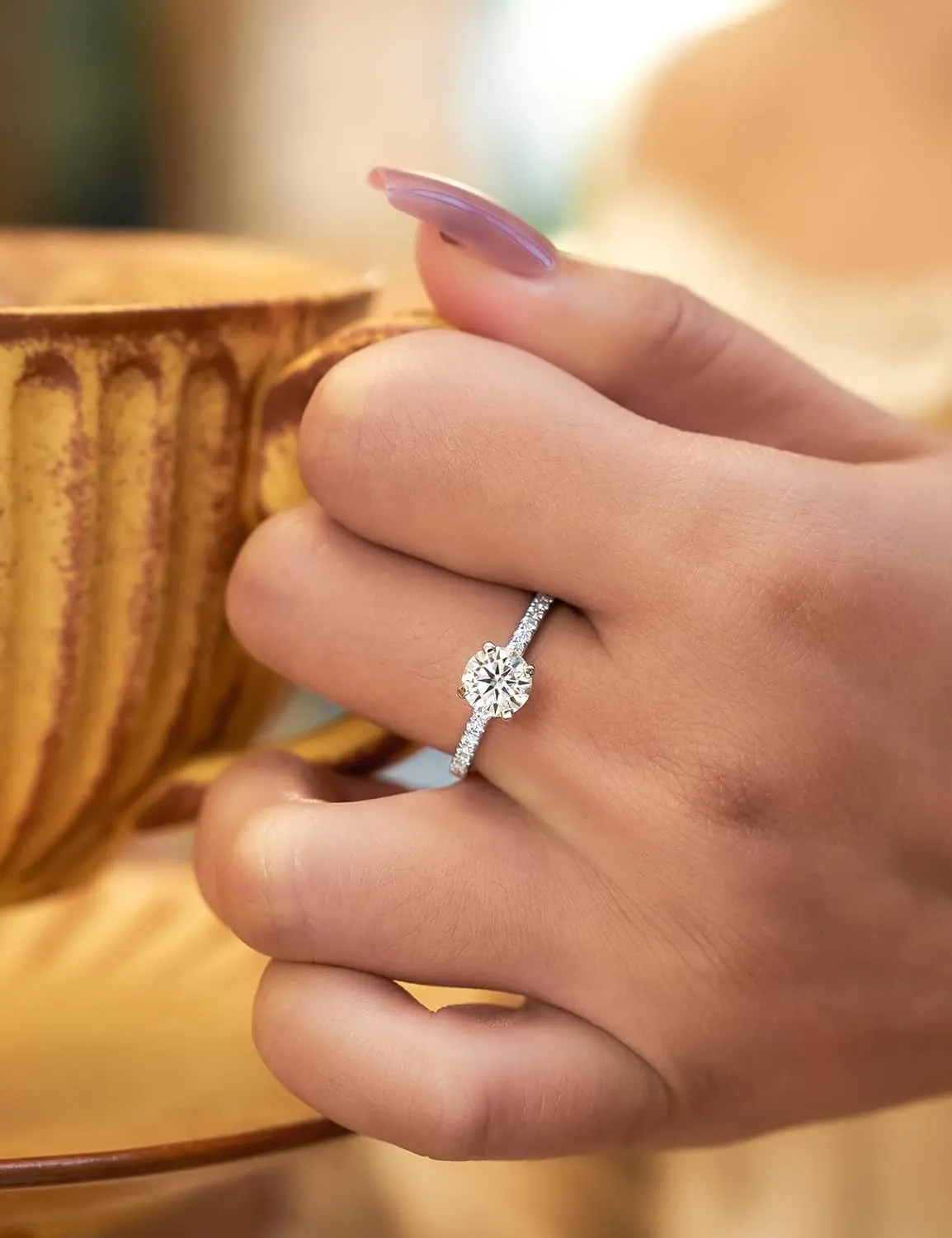 IMOLOVE Solitaire Moissanite Engagement Ring, 1CT D Color VVS1 Clarity, 925 Sterling Silver with 18K White Gold Plated, Ideal Gift for Women