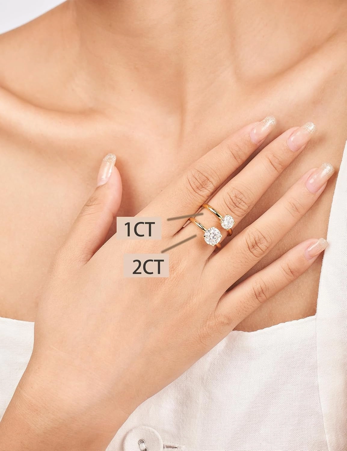IMOLOVE Solitaire Moissanite Engagement Ring, 1CT D Color VVS1 Clarity, 925 Sterling Silver with 18K White Gold Plated, Ideal Gift for Women