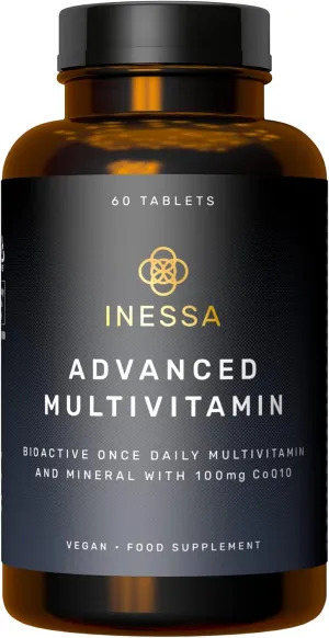 Inessa Methylated Multivitamin for Men and Women - Advanced Natural Daily Mens Multivitamins with CoQ10 100mg, Vitamins D3, K2, A, B Complex Vitamins, Folic Acid & Zinc - 60 Vegan Tablets