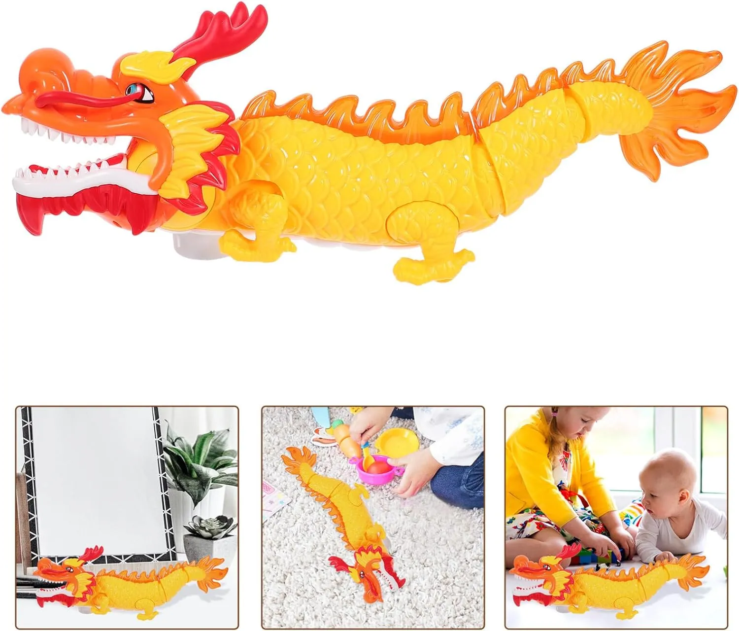 Interactive Dragon Dancing Toy Musical Lighting Year Shape Battery-Free Chinese Culture Decor