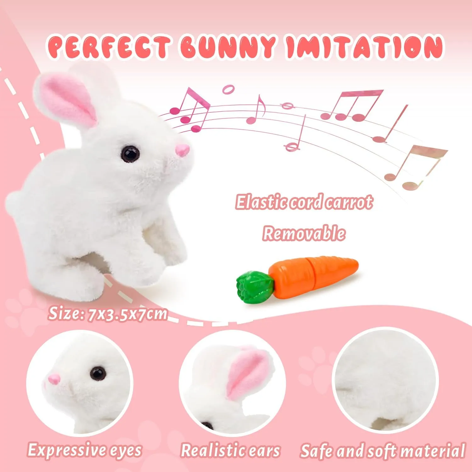 Interactive Hopping Bunny Plush Toy – Walking Stuffed Bunny with Sounds, Wiggling Ears, and Twitching Nose and Educational Toy for Kids