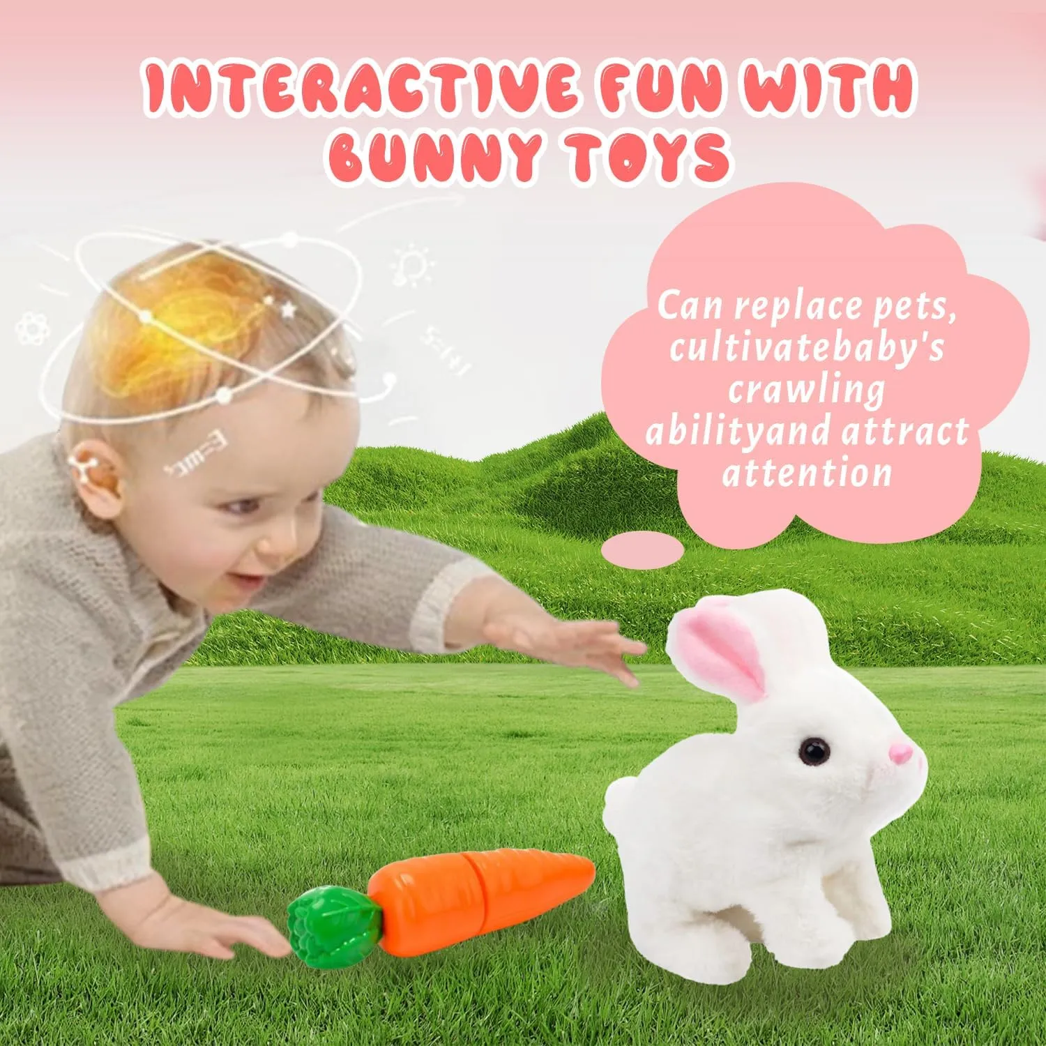 Interactive Hopping Bunny Plush Toy – Walking Stuffed Bunny with Sounds, Wiggling Ears, and Twitching Nose and Educational Toy for Kids