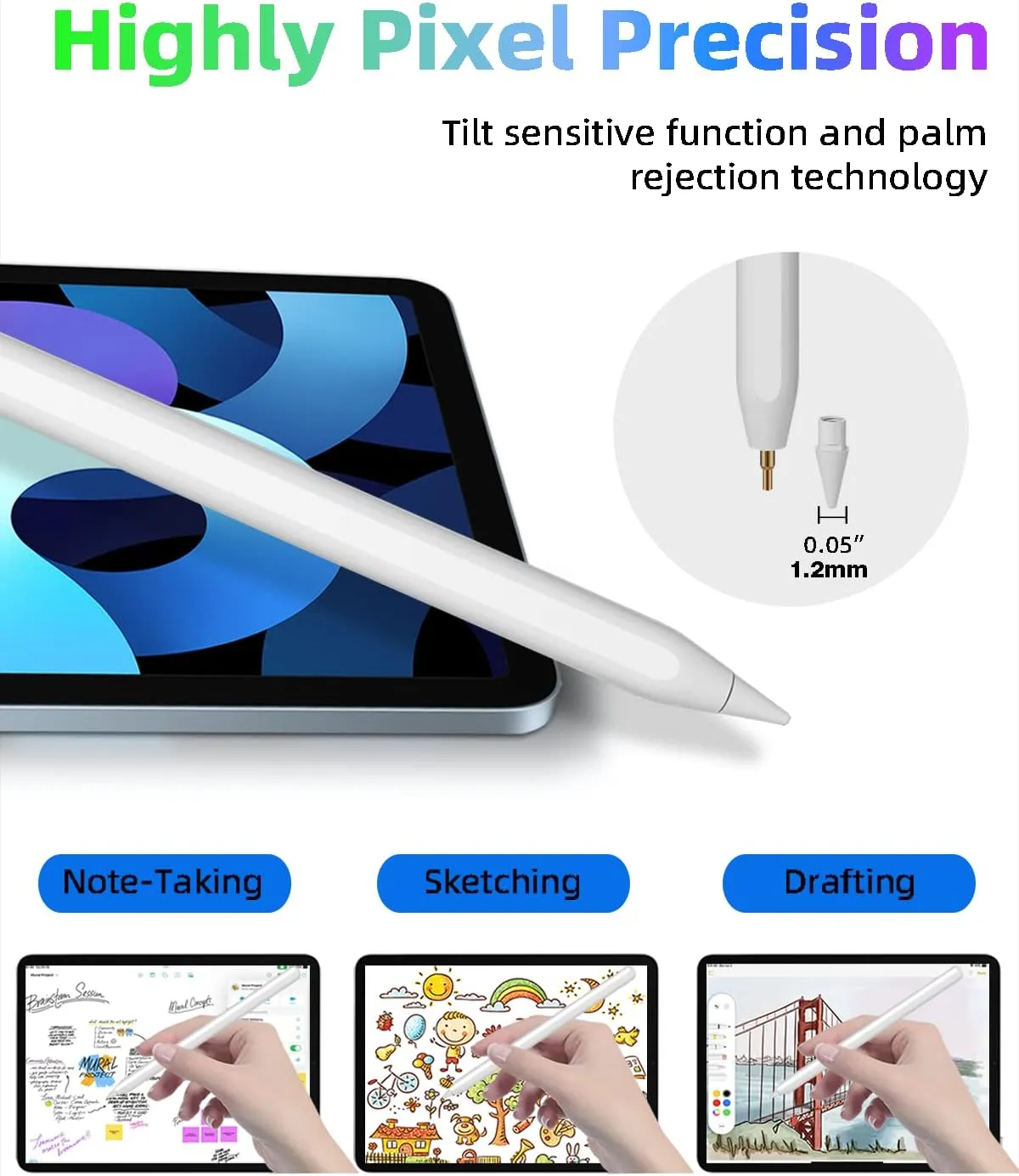 iPad Pencil 2nd Generation with Magnetic Wireless Fast Charging, Same as Apple Pencil 2nd Generation, Stylus Pen Work for iPad Pro 11 in 1/2/3/4, iPad Pro 12.9in 3/4/5/6, iPad Air 4/5, iPad Mini 6