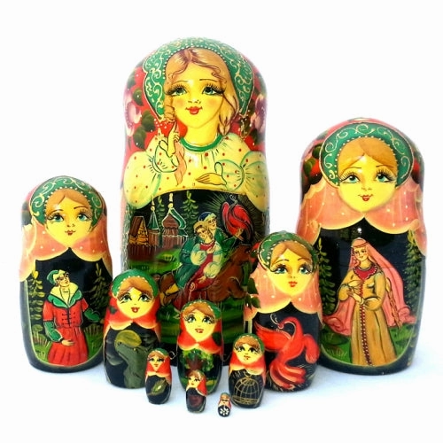 Ivan Tsarevich and Gray Wolf 10 piece Fairy Tale Nesting Doll Set