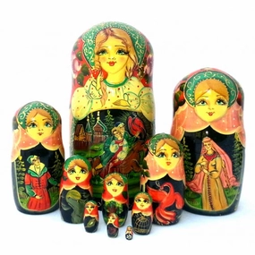 Ivan Tsarevich and Gray Wolf 10 piece Fairy Tale Nesting Doll Set