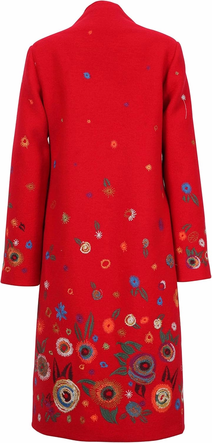 IVKO Boiled Wool Coat with Embroidery in Red