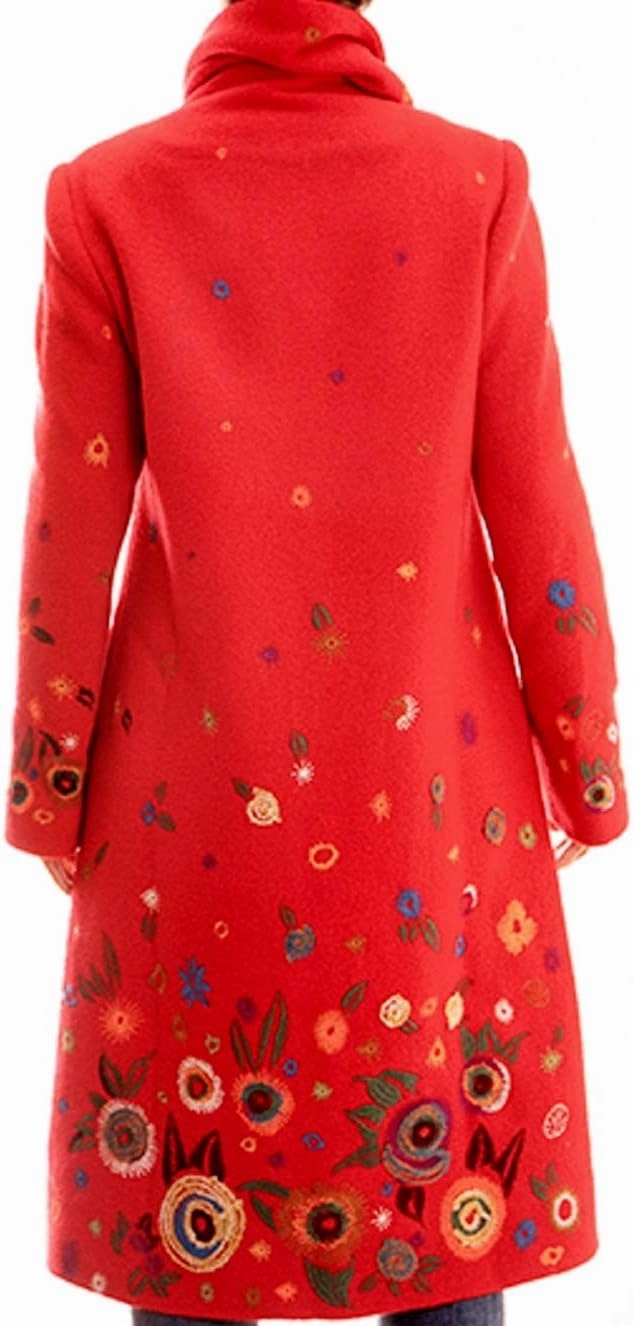 IVKO Boiled Wool Coat with Embroidery in Red