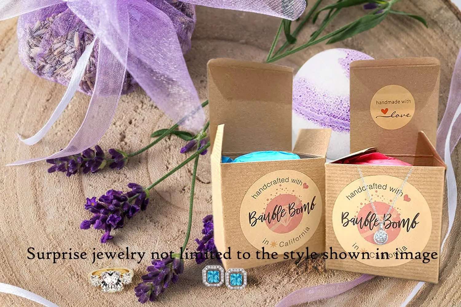 Ivy & Bauble Aromatherapy Handmade Bath Bombs with Surprise Ring Gift Inside for Women, Lavender Scent, Made in USA, Made Without Paraben, Preservatives, Phosphate, Large 10 oz, Ring Size 7