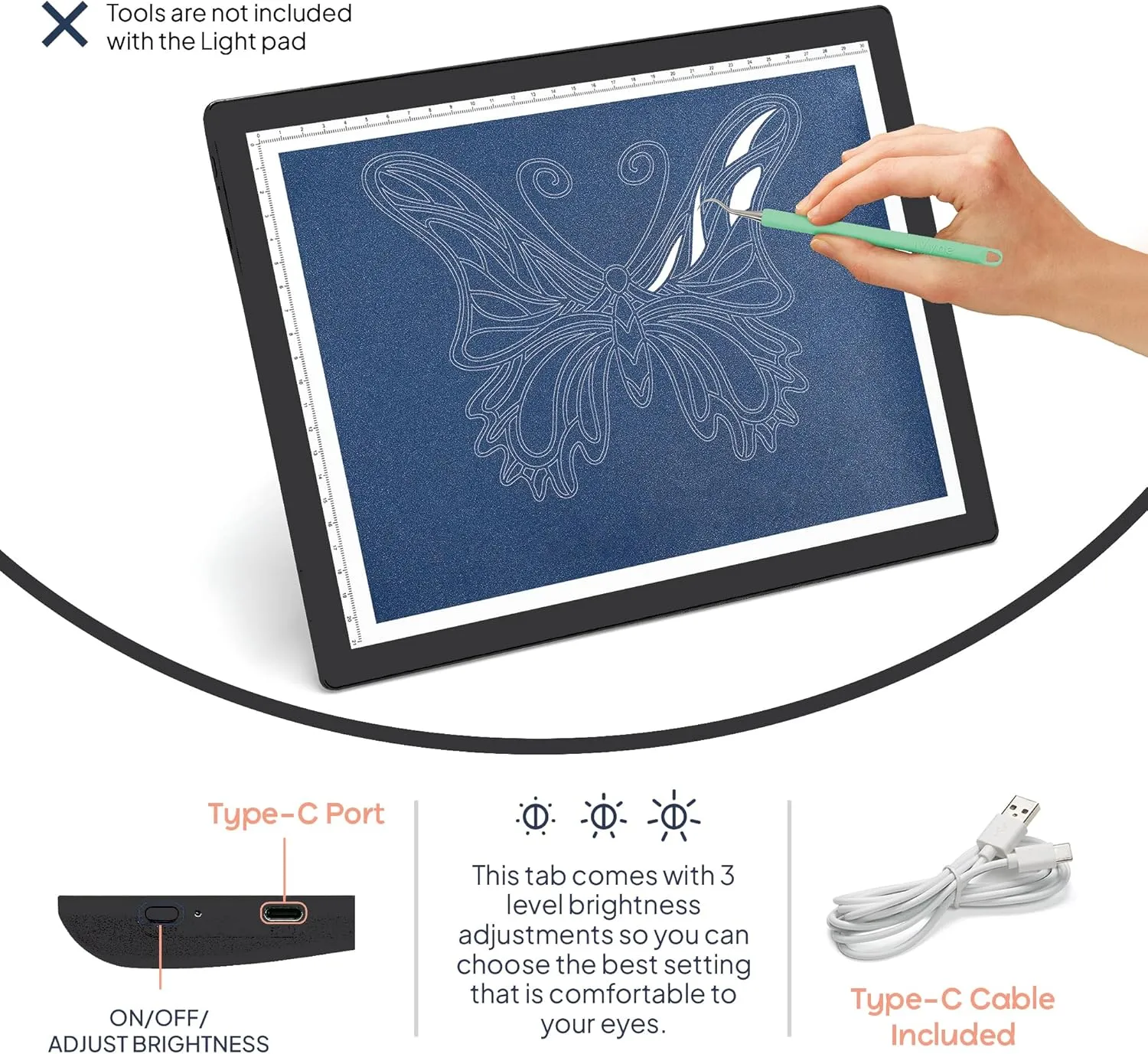 iVyne Corded Light Pad for Weeding Vinyl & Diamond Painting - A4 Light Box for Sketching & Tracing (Black)