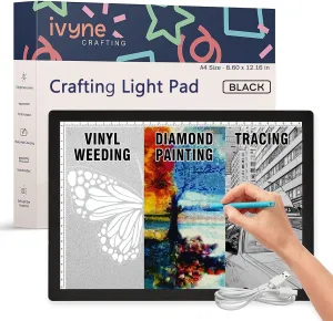 iVyne Corded Light Pad for Weeding Vinyl & Diamond Painting - A4 Light Box for Sketching & Tracing (Black)