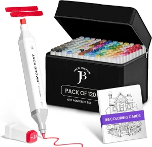 JACK BROWN 120 Colors Alcohol Markers Set with Fine & Chisel Dual Tip - Professional Art Markers for Adults & Kids, Perfect for Drawing, Sketching, Coloring & Animation - Includes Durable Marker Case