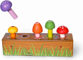 Jack Rabbit Creations Bouncy Mushroom Sorting Toy Interactive Wooden Montessori Sensory Toy for Toddlers- Educational Shape Sorting & Spring Back Fun for Kids 3 Years  