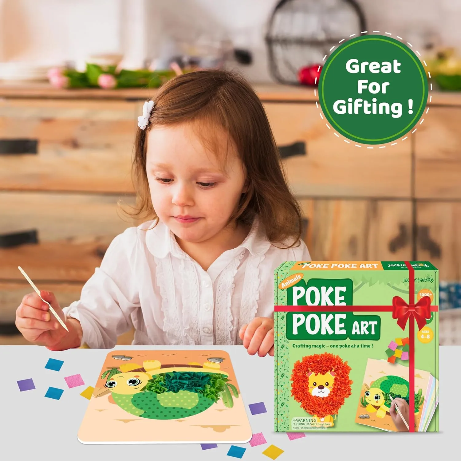 jackinthebox Poke Poke Art for Kids - Unicorns, Mermaids, Princess,Cupcakes, Mess-Free Sewing Art for Kids, Toys for Girls and Boys Ages 4 5 6 7 8. (Animals)