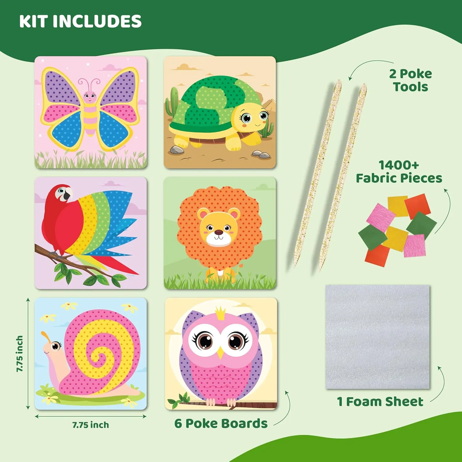 jackinthebox Poke Poke Art for Kids - Unicorns, Mermaids, Princess,Cupcakes, Mess-Free Sewing Art for Kids, Toys for Girls and Boys Ages 4 5 6 7 8. (Animals)