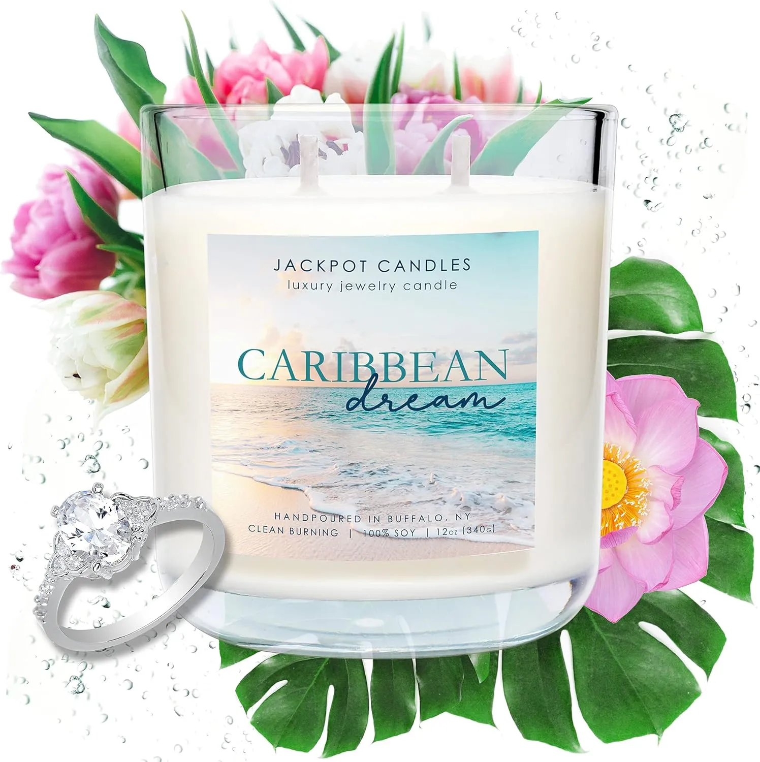 Jackpot Candles Caribbean Dream Candle with Ring Inside (Surprise Jewelry Valued at 15 to 5,000 Dollars) Ring Size 10