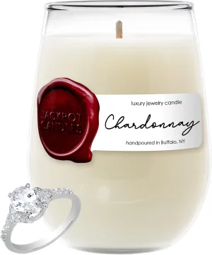 Jackpot Candles Chardonnay Wine Glass Candle with Ring Inside (Surprise Jewelry Valued at 15 to 5,000 Dollars) Ring Size 7