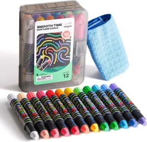 Jar Melo Dustless Chalk for Kids, 12 PCS Sidewalk Chalk Set with Holder, Washable and Non-Toxic, Colored Chalk for Chalkboard, Easy Grip Jumbo for Sidewalk Drawing, Blackboard, Outdoor Art Play