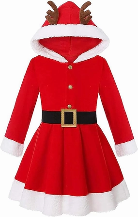 JEATHA Big Girls Mrs Santa Claus Hooded Velvet Tutu Dress Figure Skating Christmas Dance Costume