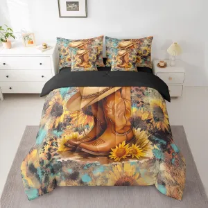 jejeloiu Western Decor Comforter Set with Sheets King Size Cowboy Hat Boots Bed in a Bag Set Southwest Native American Design 7 Pieces Bedding Set Boho Bed Set Teal Yellow