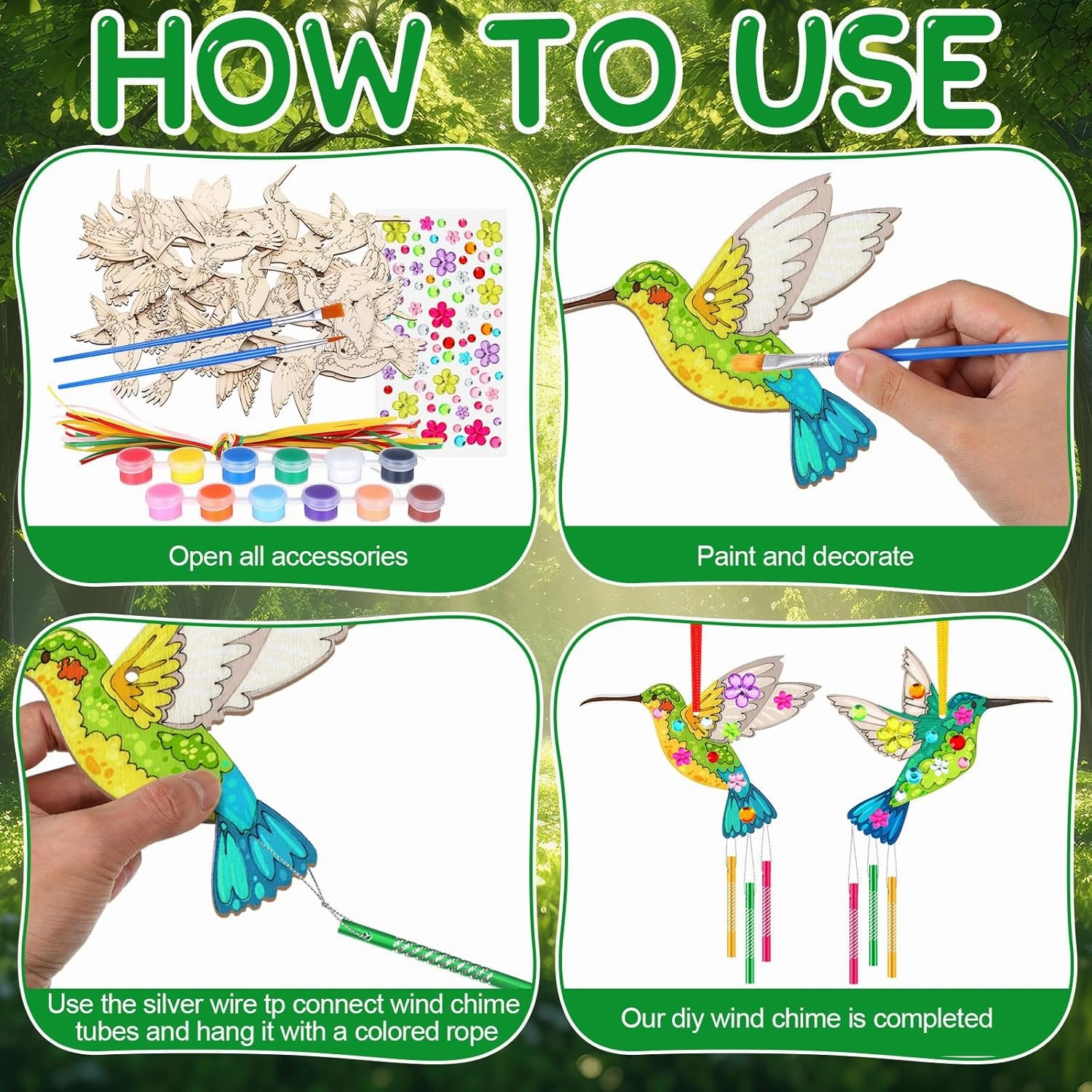 JellyArch Wind Chime Making Kit for Kids Make Your Own Wind Chime Wooden Ornaments for Girls and Boys DIY Crafts Activity Birthday Summer Decoration(Hummingbird)