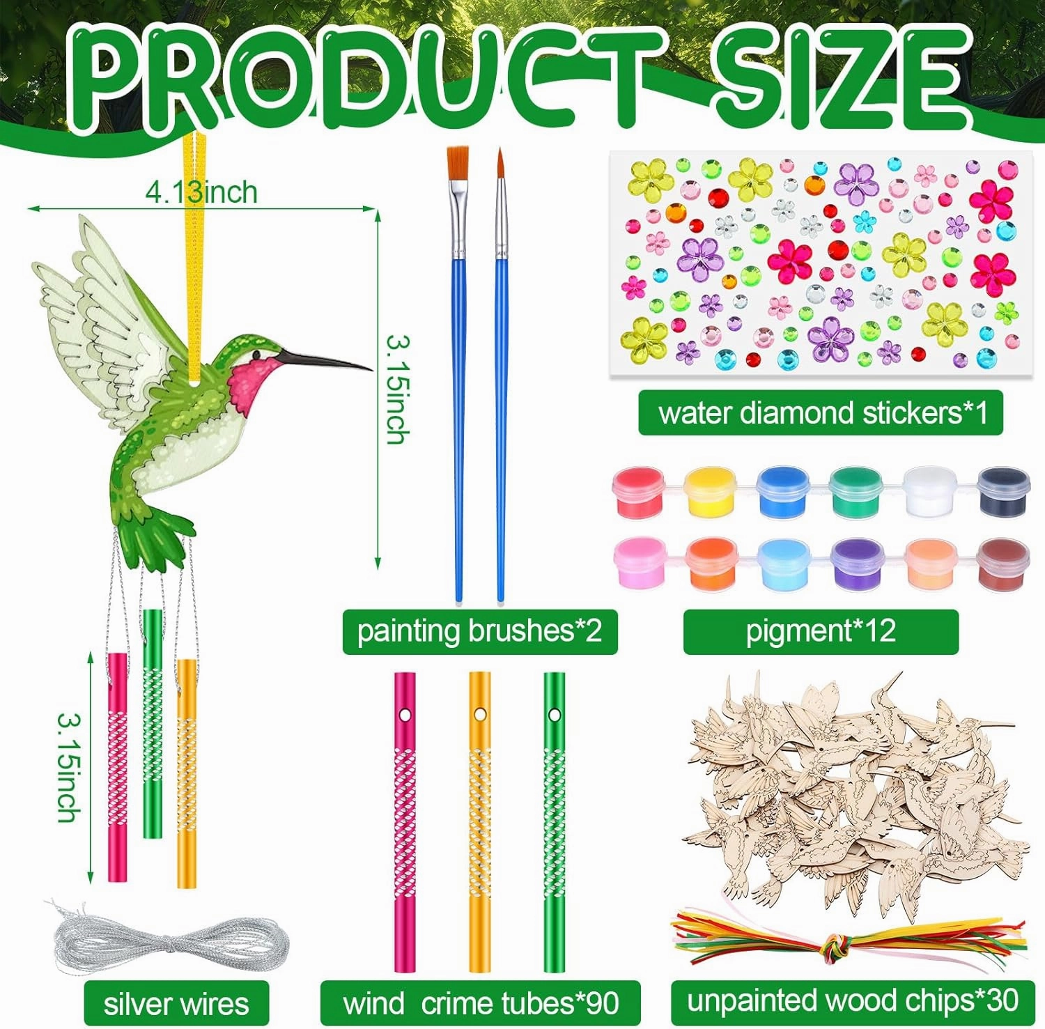 JellyArch Wind Chime Making Kit for Kids Make Your Own Wind Chime Wooden Ornaments for Girls and Boys DIY Crafts Activity Birthday Summer Decoration(Hummingbird)